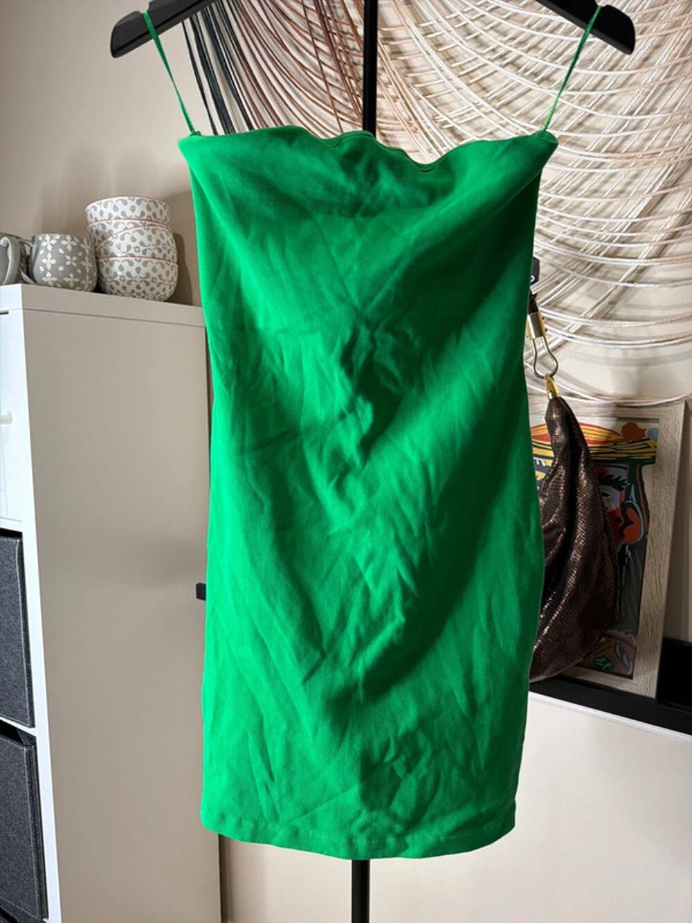 Zara NWOT Kelly Green strapless, bodycon dress L 3426
